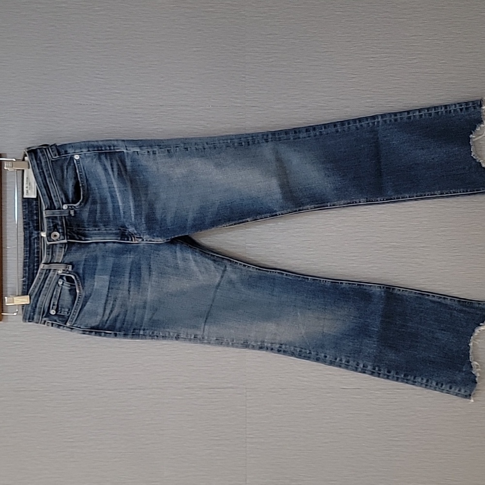 rag & bone Straight Leg Blue Jeans High Rise Cropped Frayed Hem Size 27